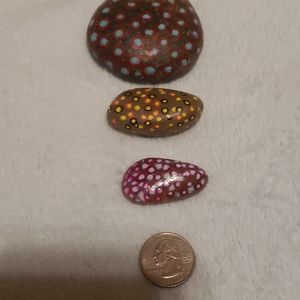 3 Hand Painted Polka Dot Rocks In Red And Yellow